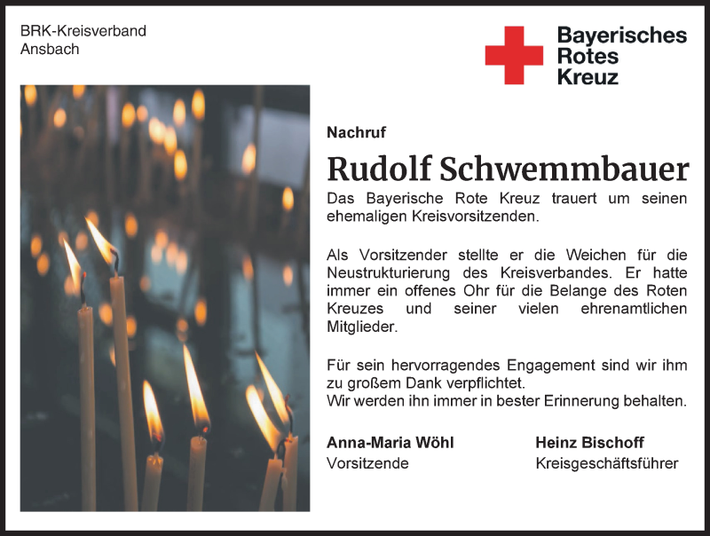  Traueranzeige für Rudolf Schwemmbauer vom 19.01.2022 aus Ansbach