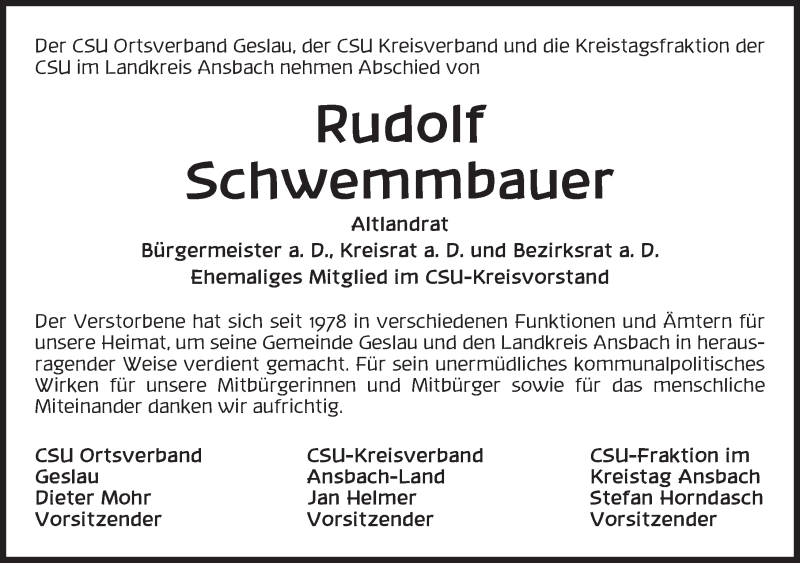  Traueranzeige für Rudolf Schwemmbauer vom 18.01.2022 aus GE