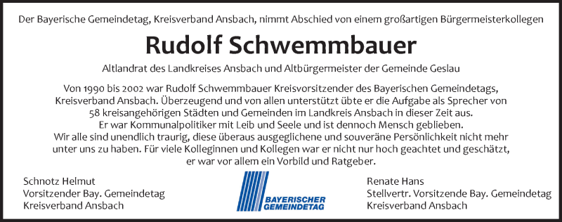  Traueranzeige für Rudolf Schwemmbauer vom 18.01.2022 aus GE