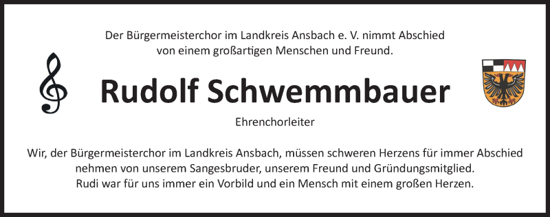  Traueranzeige für Rudolf Schwemmbauer vom 18.01.2022 aus GE