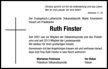 Traueranzeige von Ruth Finster von Neustadt/ Scheinfeld/ Uffenheim