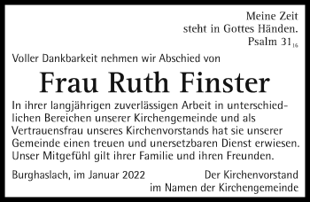 Traueranzeige von Ruth Finster von Neustadt/ Scheinfeld/ Uffenheim