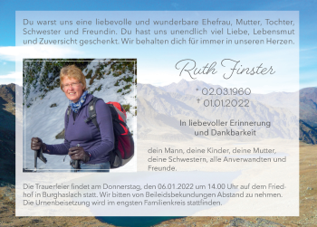 Traueranzeige von Ruth Finster von Neustadt/ Scheinfeld/ Uffenheim