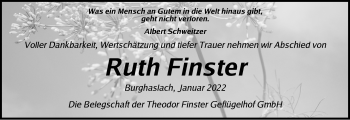 Traueranzeige von Ruth Finster von Neustadt/ Scheinfeld/ Uffenheim