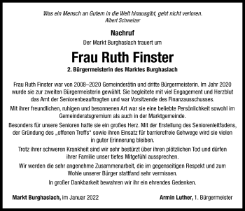 Traueranzeige von Ruth Finster von Neustadt/ Scheinfeld/ Uffenheim