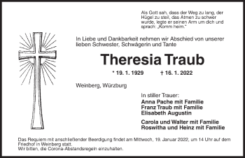 Traueranzeige von Theresia Traub von Dinkelsbühl/ Feuchtwangen