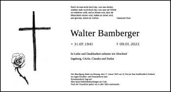 Traueranzeige von Walter Bamberger von Ansbach