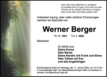 Traueranzeige von Werner Berger von Dinkelsbühl/ Feuchtwangen