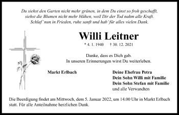 Traueranzeige von Willi Leitner von Neustadt/ Scheinfeld/ Uffenheim