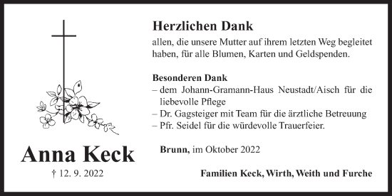 Traueranzeige von Anna Keck von Neustadt/ Scheinfeld/ Uffenheim