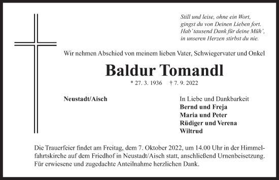 Traueranzeige von Baldur Tomandl von Neustadt/ Scheinfeld/ Uffenheim