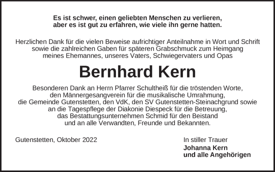 Traueranzeige von Bernhard Kern von Neustadt/ Scheinfeld/ Uffenheim