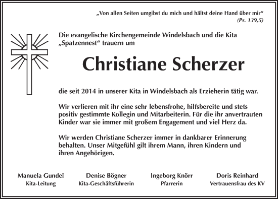 Traueranzeige von Christiane Scherzer von Rothenburg