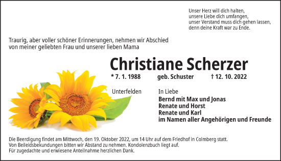 Traueranzeige von Christiane Scherzer von Ansbach