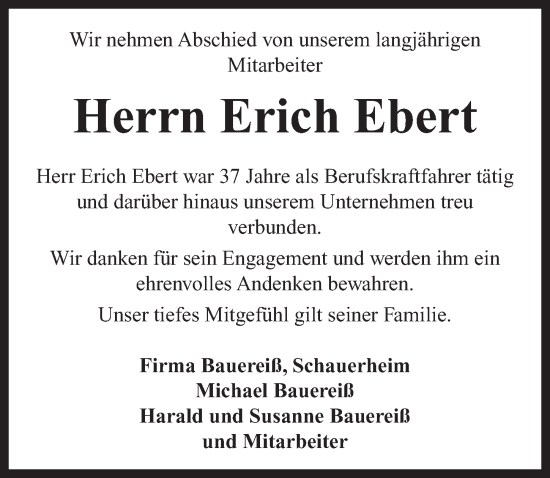 Traueranzeige von Erich Ebert von Neustadt/ Scheinfeld/ Uffenheim