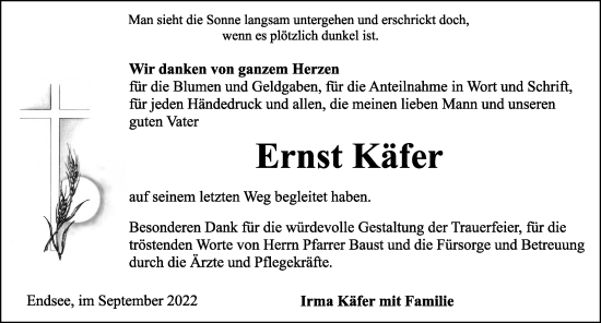 Traueranzeige von Ernst Käfer von Rothenburg