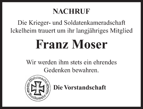 Traueranzeige von Franz Moser von Neustadt/ Scheinfeld/ Uffenheim