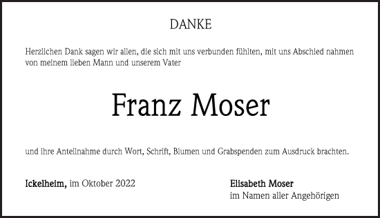 Traueranzeige von Franz Moser von Neustadt/ Scheinfeld/ Uffenheim