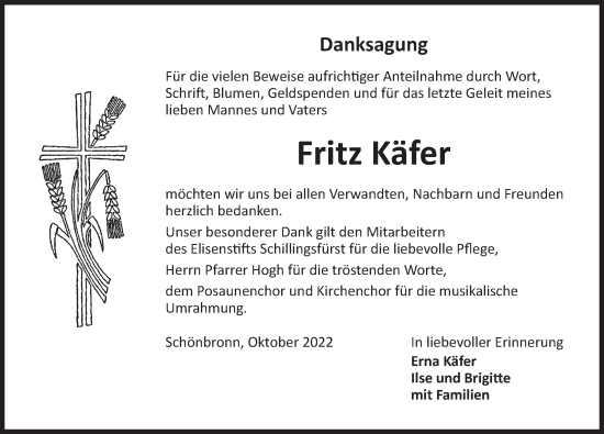 Traueranzeige von Fritz Käfer von Rothenburg