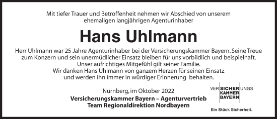 Traueranzeige von Hans Uhlmann von GE