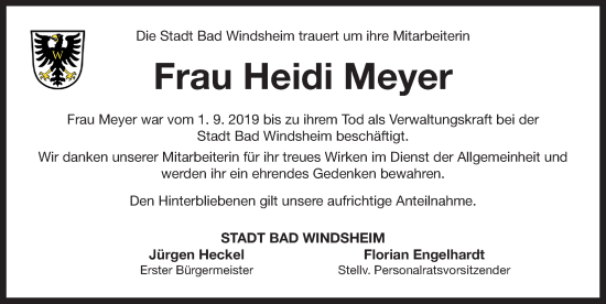 Traueranzeige von Heidi Meyer von Neustadt/ Scheinfeld/ Uffenheim