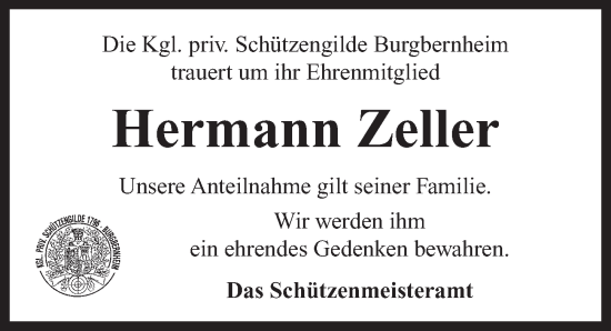 Traueranzeige von Hermann Zeller von Neustadt/ Scheinfeld/ Uffenheim