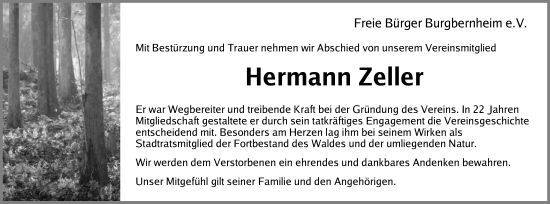 Traueranzeige von Hermann Zeller von Neustadt/ Scheinfeld/ Uffenheim