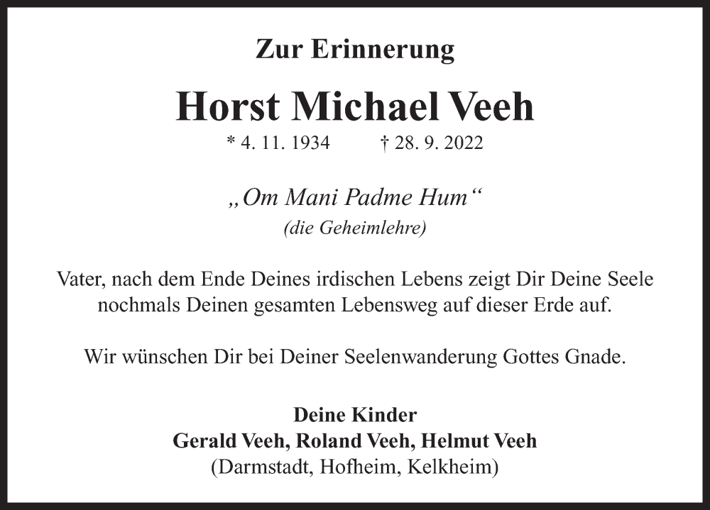 Traueranzeigen von Horst Michael Veeh trauer.flz.de