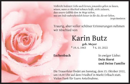 Traueranzeige von Karin Butz von Neustadt/ Scheinfeld/ Uffenheim