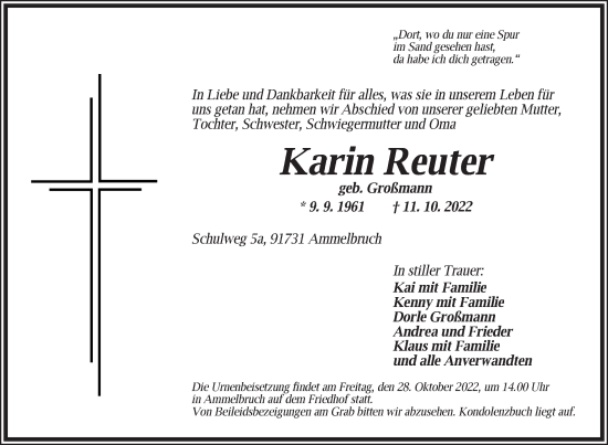 Traueranzeige von Karin Reuter von Dinkelsbühl/ Feuchtwangen