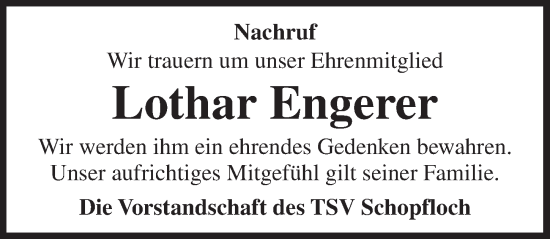 Traueranzeige von Lothar Engerer von Dinkelsbühl/ Feuchtwangen