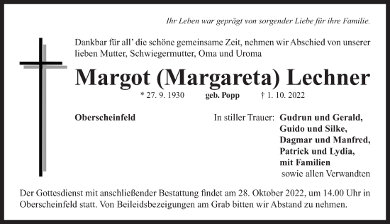 Traueranzeige von Margot  Lechner von Neustadt/ Scheinfeld/ Uffenheim