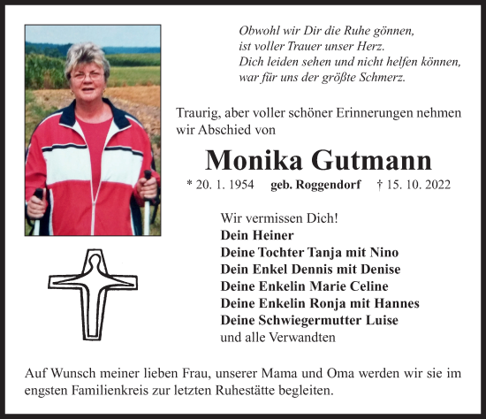 Traueranzeige von Monika Gutmann von Neustadt/ Scheinfeld/ Uffenheim