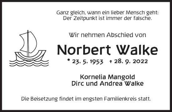Traueranzeige von Norbert Walke von Ansbach