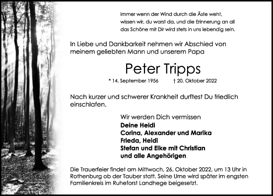 Traueranzeige von Peter Tripps von Rothenburg