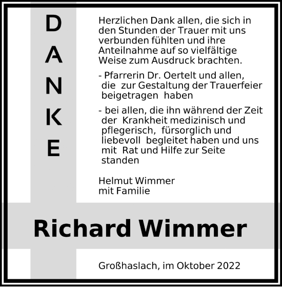 Traueranzeige von Richard Wimmer von Ansbach