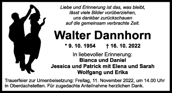 Traueranzeige von Walter Dannhorn von Ansbach