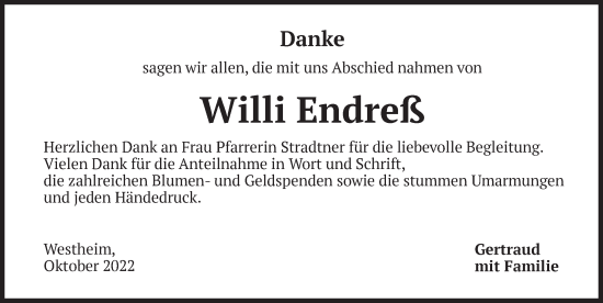 Traueranzeige von Willi Endreß von Neustadt/ Scheinfeld/ Uffenheim