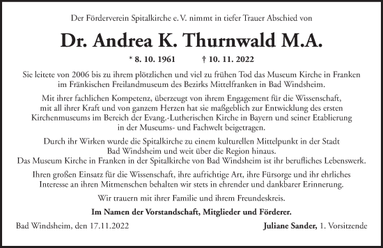 Traueranzeige von Andrea K. Thurnwald von GE