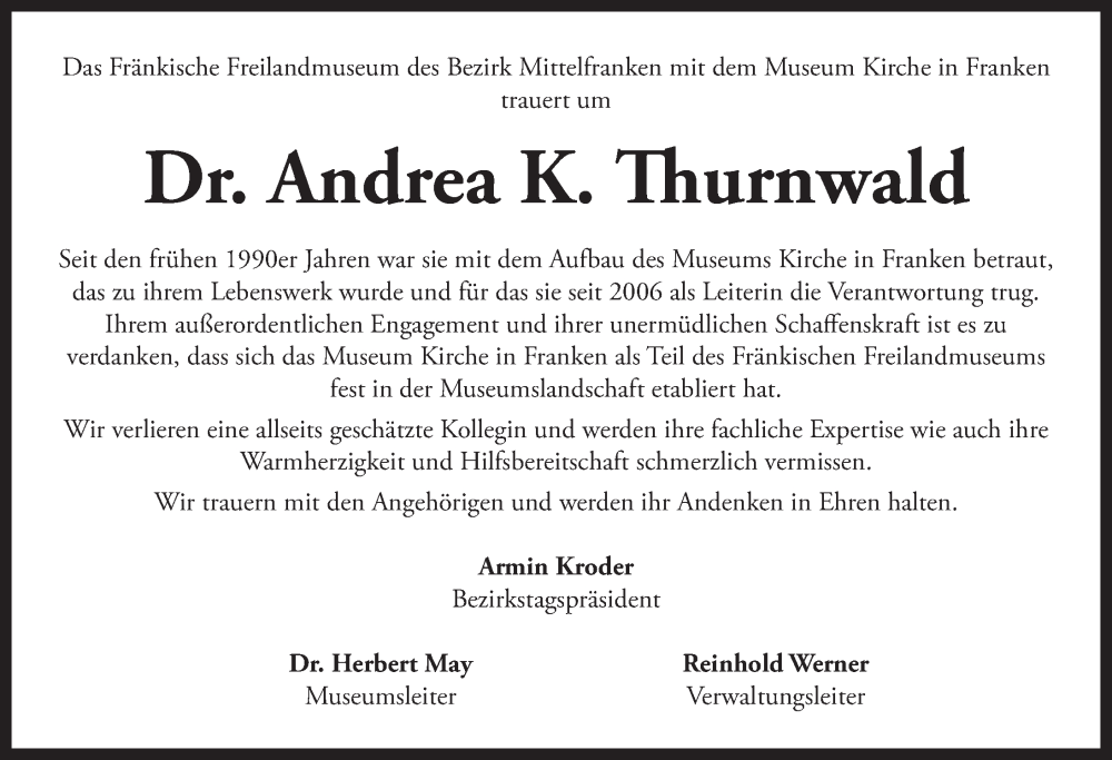  Traueranzeige für Andrea K. Thurnwald vom 17.11.2022 aus GE