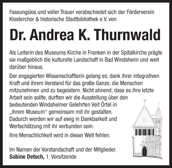 Traueranzeige von Andrea K. Thurnwald von Neustadt/ Scheinfeld/ Uffenheim