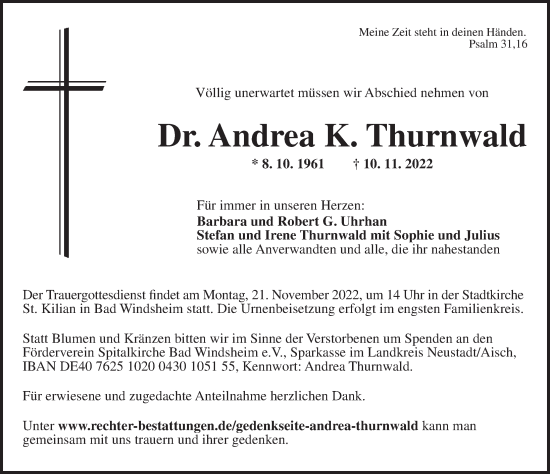 Traueranzeige von Andrea K. Thurnwald von GE