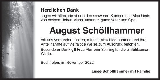 Traueranzeige von August Schöllhammer von Dinkelsbühl/ Feuchtwangen