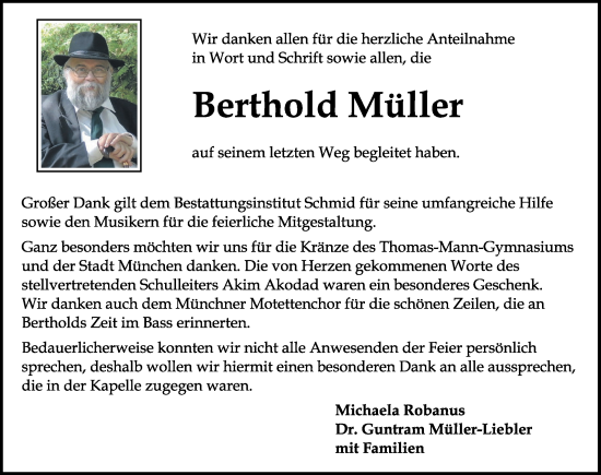 Traueranzeige von Berthold Müller von Rothenburg