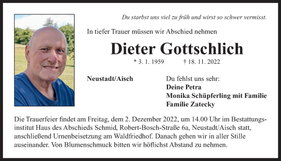 Traueranzeige von Dieter Gottschlich von Neustadt/ Scheinfeld/ Uffenheim