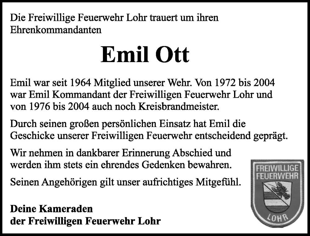  Traueranzeige für Emil Ott vom 23.11.2022 aus Rothenburg