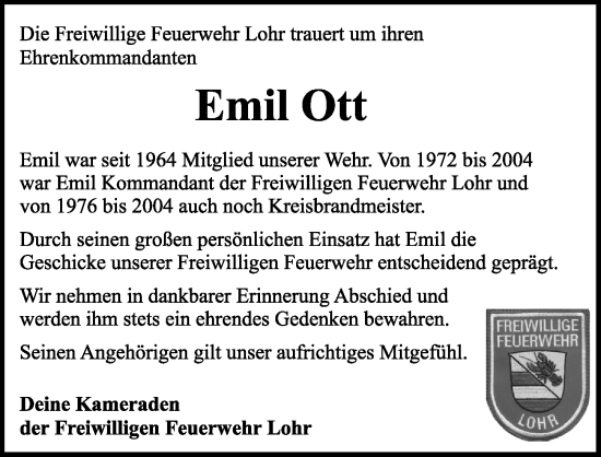 Traueranzeige von Emil Ott von Rothenburg