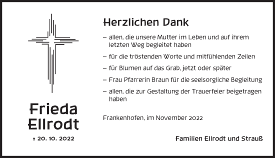 Traueranzeige von Frieda Ellrodt von Dinkelsbühl/ Feuchtwangen