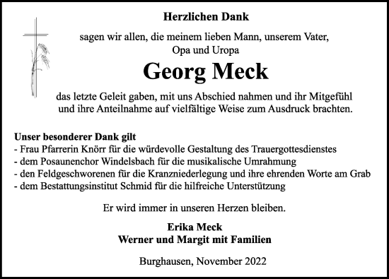 Traueranzeige von Georg Meck von Ansbach