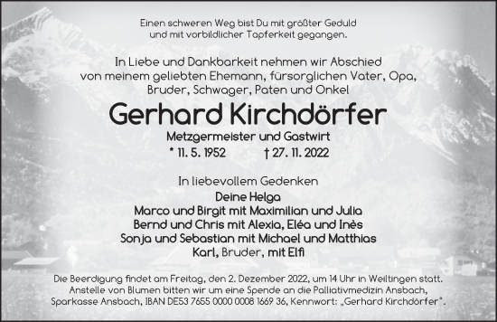 Traueranzeige von Gerhard Kirchdörfer von Dinkelsbühl/ Feuchtwangen